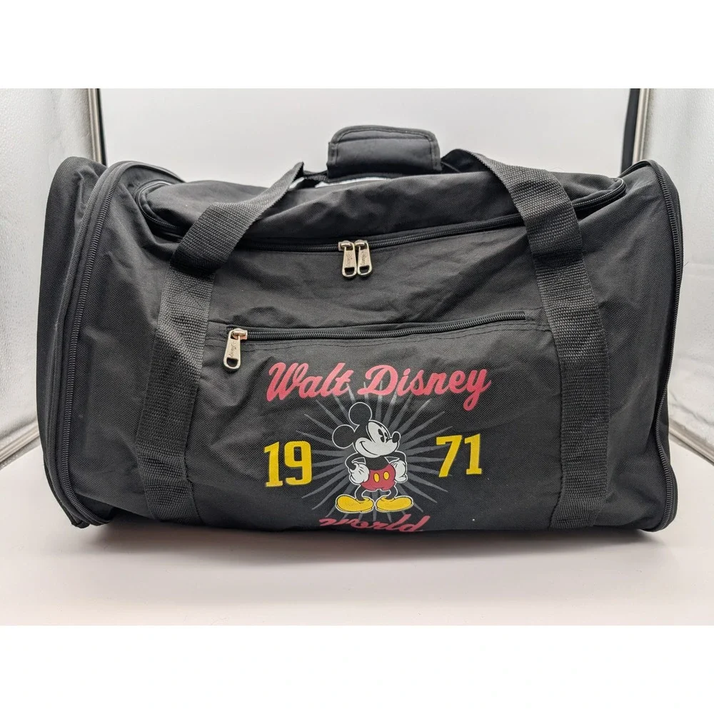 Walt Disney World Mickey Mouse 1971 Duffel Bag Black Canvas Travel Gym Luggage